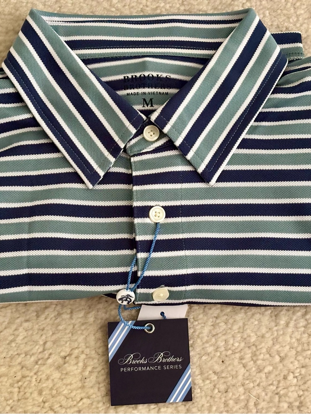 NWT Brooks Brothers Men’s Striped Polo in Navy & Light Blue Size M